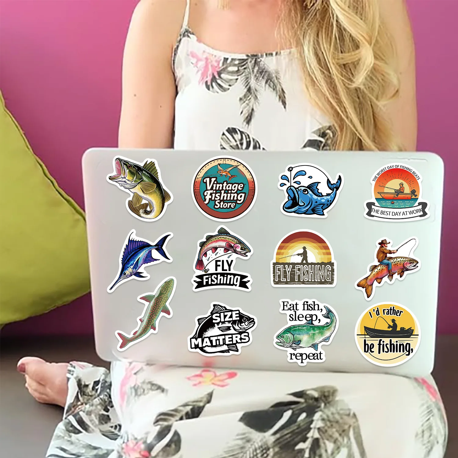 50PCS Sea fishing Animals Graffiti Stickers Skateboard Phone Guitar Laptop Waterproof Cool Cartoon DIY Sticker Decals Toys Gifts