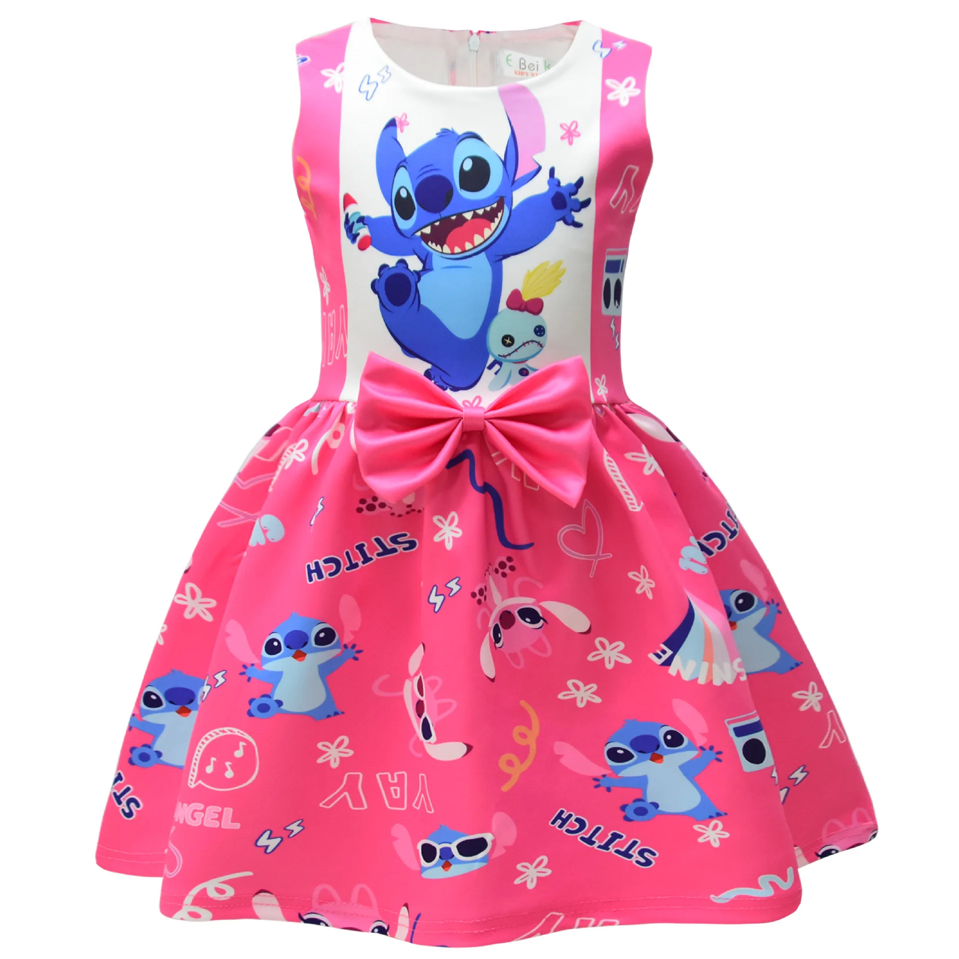 2024 New Carnival Cosplay Stitch Party Dress for Girls Foral Short Birthday Kids Clothes Cute Disney Princess Girl Costume Gifts