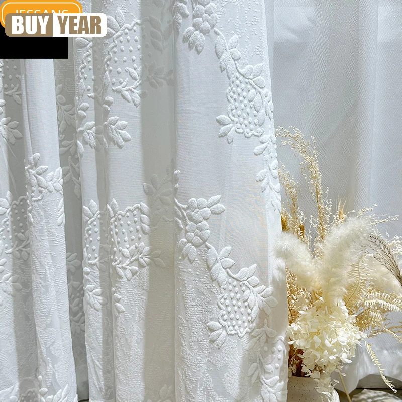 New Embossed Jacquard White Screen Curtains For Living Room Bedroom French Window Balcony Window Customized Products Partition