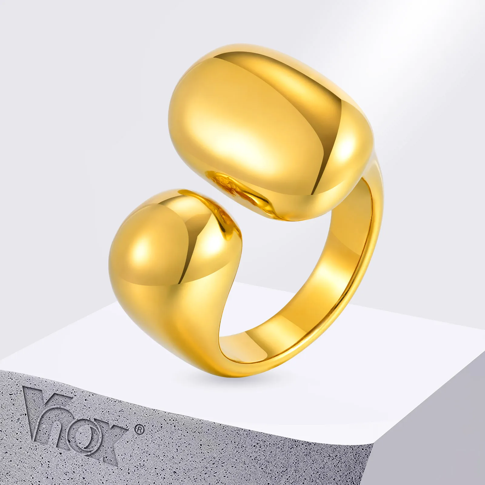 

Vnox Smooth Glossy Hug Open Rings For Women Stainless Steel Simple Female Rings Gold Color Geometric Aesthetic Jewelry Gift