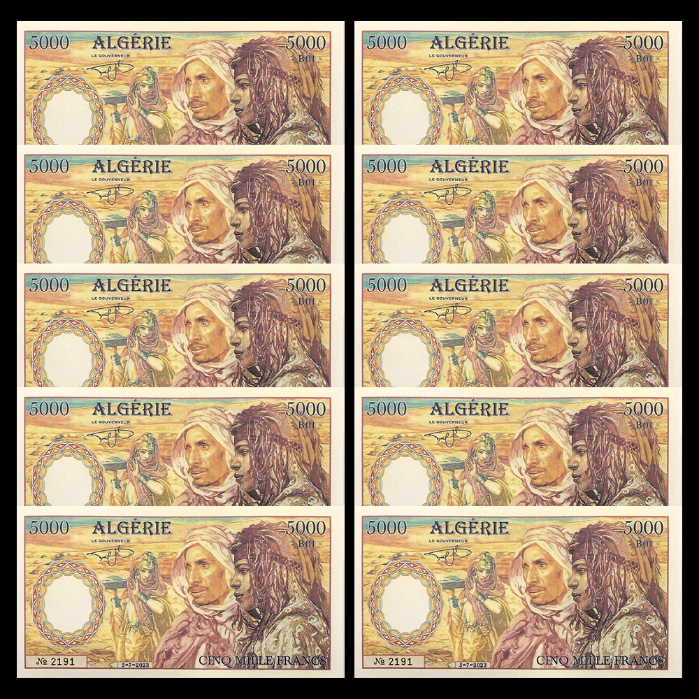 Argelia 5000 franco nota con Sahara People Desierto Vida Silvestre Arte, dinero mundial coleccionable para aficionados y decoración