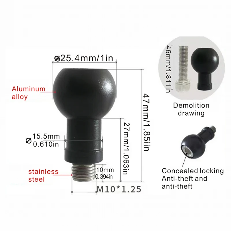 Aluminium 17mm/25mm Balhoofd Adapter naar M6 M8 M10 Bolt voor RAM Garmin Mount motorfiets Telefoon Houder Auto Beugel Camera Stand