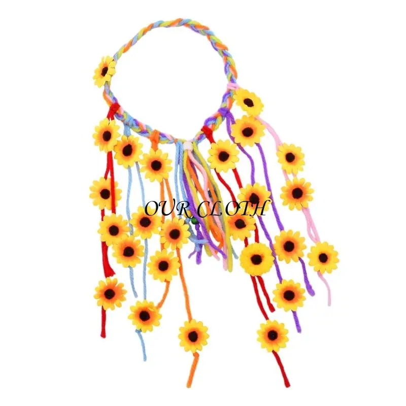 Fleur Hippie Band Band Floral Crown Comemain Tournesols Perles Ajuster les coiffures fleur Accessoires Bohemian Costumes Y1ac