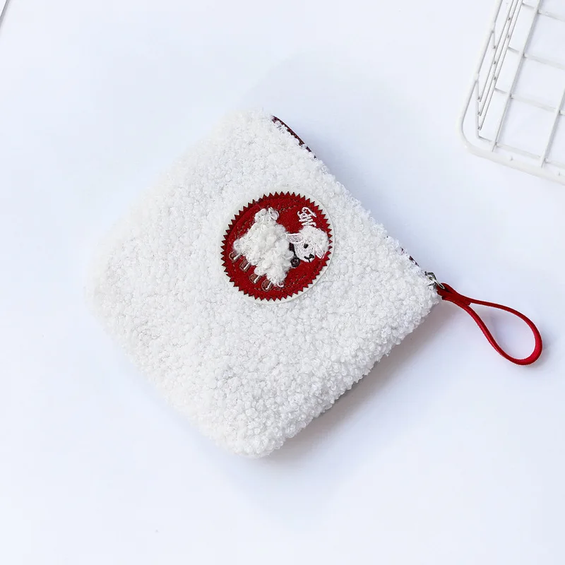 Lambswool Small Cosmetic Bag Cute Sheep Plush Makeup Organizer Pouch Kawaii Pencil Case Bags Travel Girl Coin Purse Storage Bag