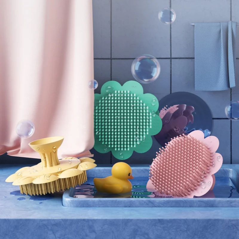 

1pc Silicone Shampoo Brush Remove Hair Dirt Newborn Bath Rubbing Mud Massager Children's Bathing Sponge Soft Massage Brushes