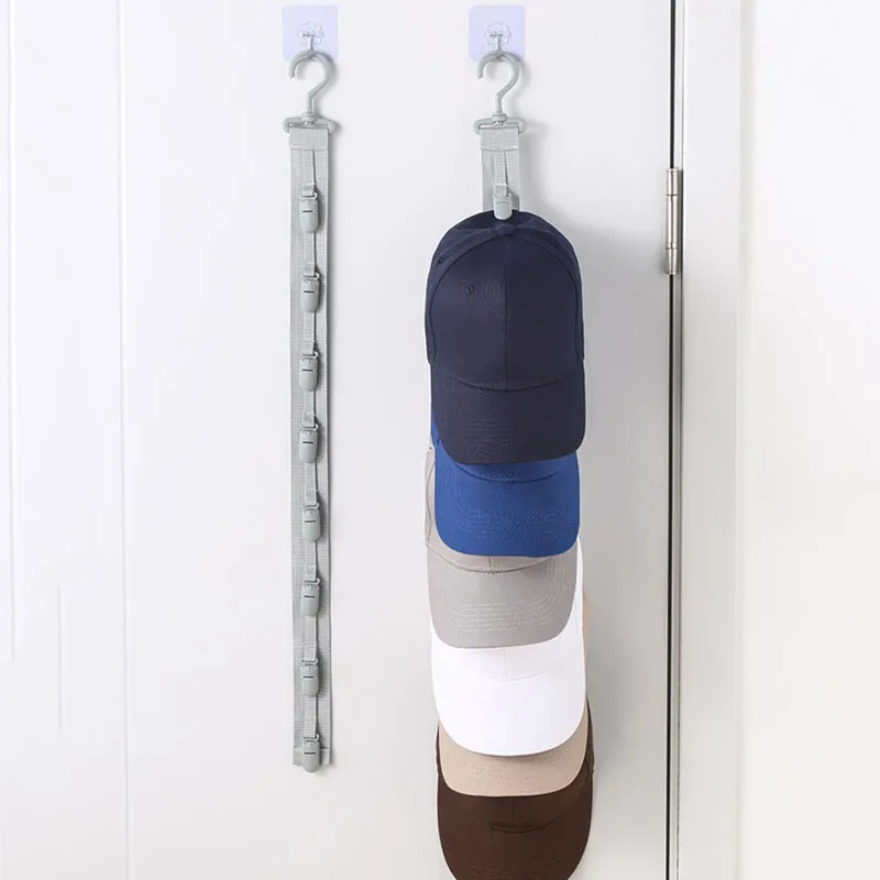 Wardrobe Hat Rack Hanging Rope Hat Storage Clips Hat Organizer Display for Baseball Caps Hat Hanger for Closet Door Saving Space
