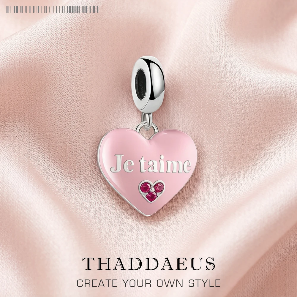 Pendentif coeur rose Je t'aime en argent regardé 925, style européen, bons bijoux de club, cadeau romantique