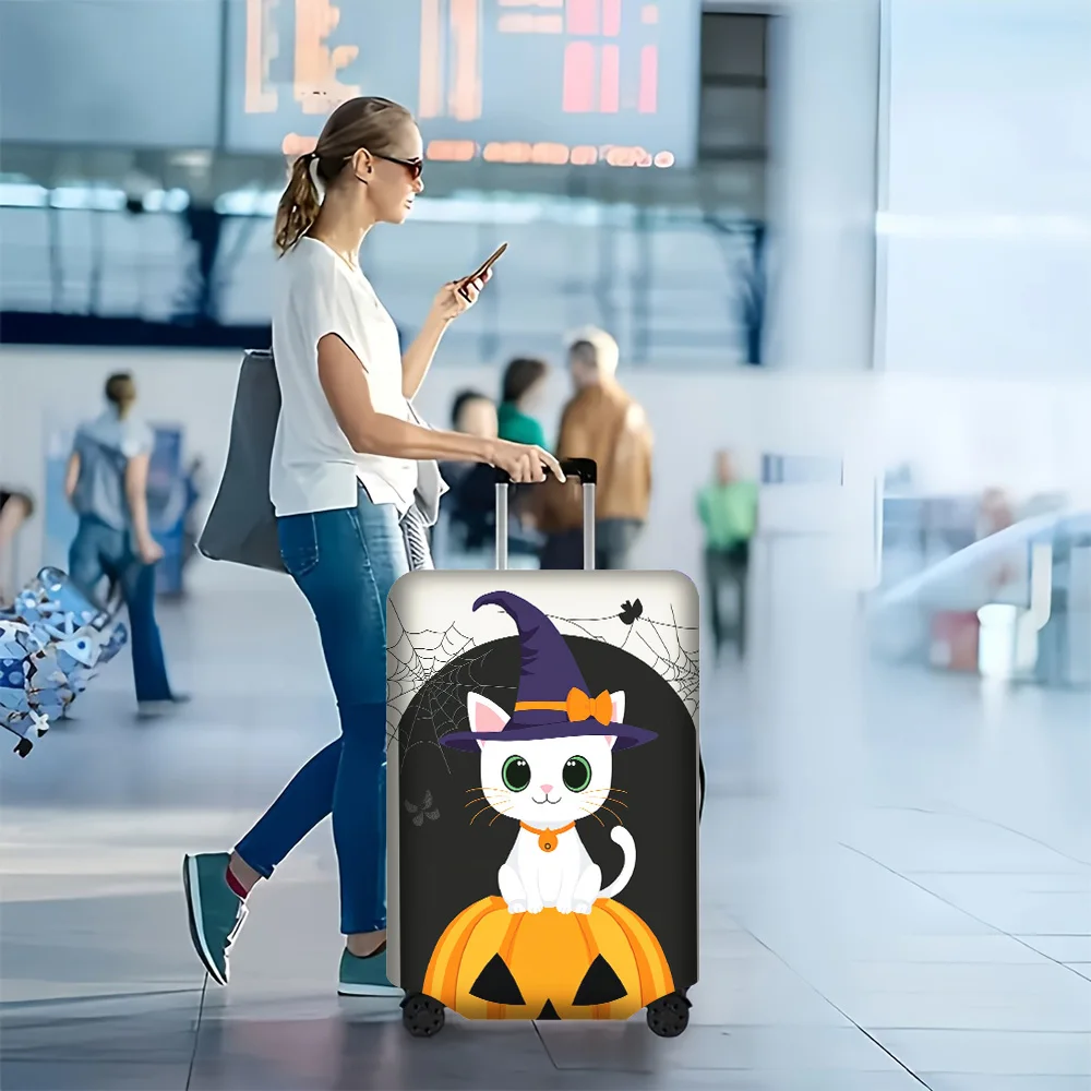 1PC Halloween Cat and Pumpkin Print Luggage Cover for 18-32 inch luggage; dust and elastic travel accessories to effectively pro