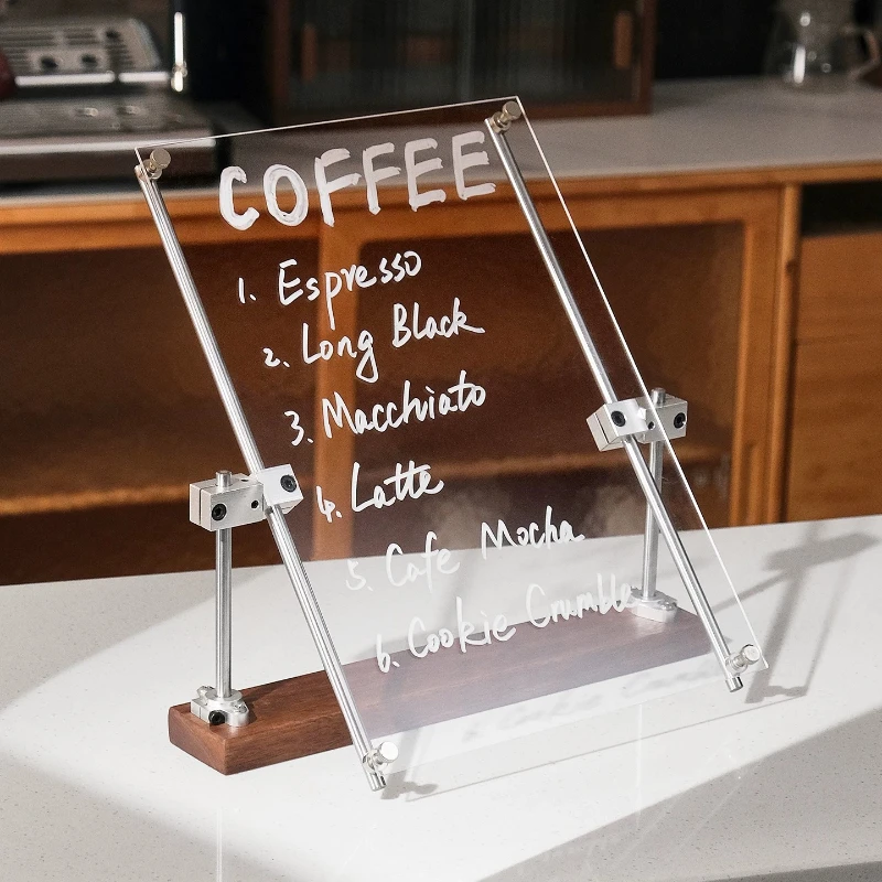 Erasable Acrylic Message Board, Magnetic Menu Display Stand with Stainless Steel Components for Coffee or Bubble Tea Shops