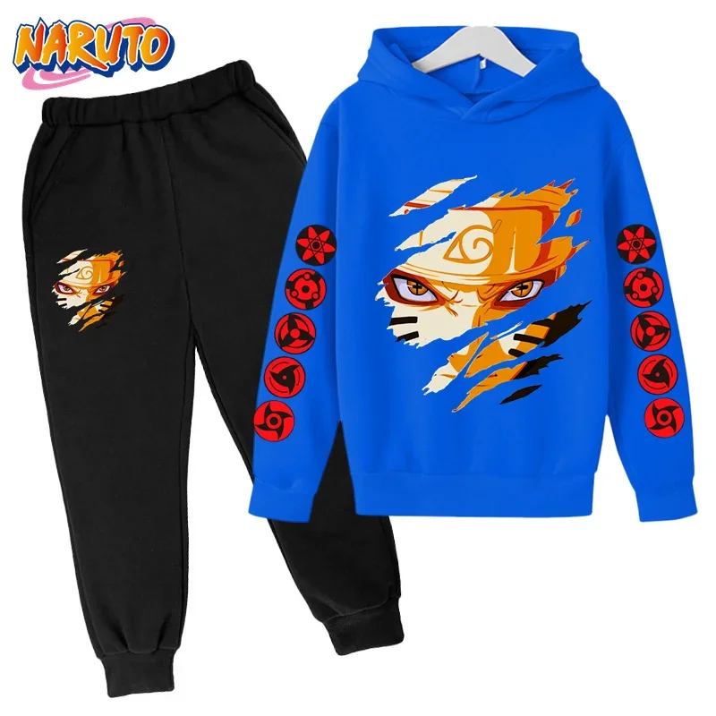 Conjunto de Sudadera con capucha Naruto para niños y niñas, ropa informal con capucha y pantalones, 2 piezas, novedad de 2025