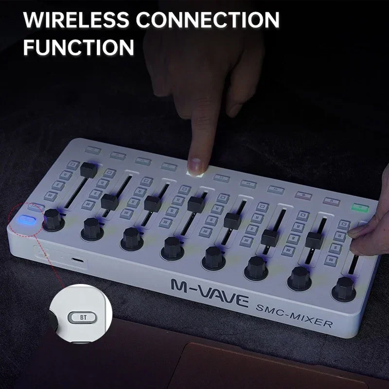 M-VAVE SMC DJ Mixer Wireless MIDI Controller Mixing Console 8 Encoder Software Control BT Connection for Windows/Mac/Ios/Android