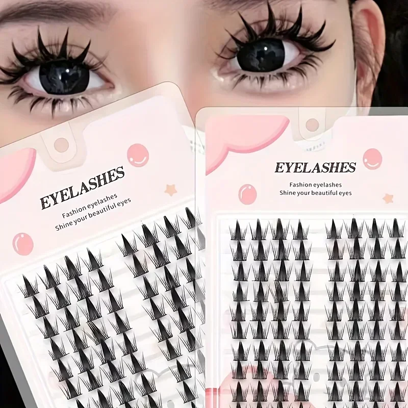 80pcs 3D Elf Eyelashes for Beginners - Thick Cat Eye Manga Look, Voluminous & Reusable, C Curl, Perfect for Beginners