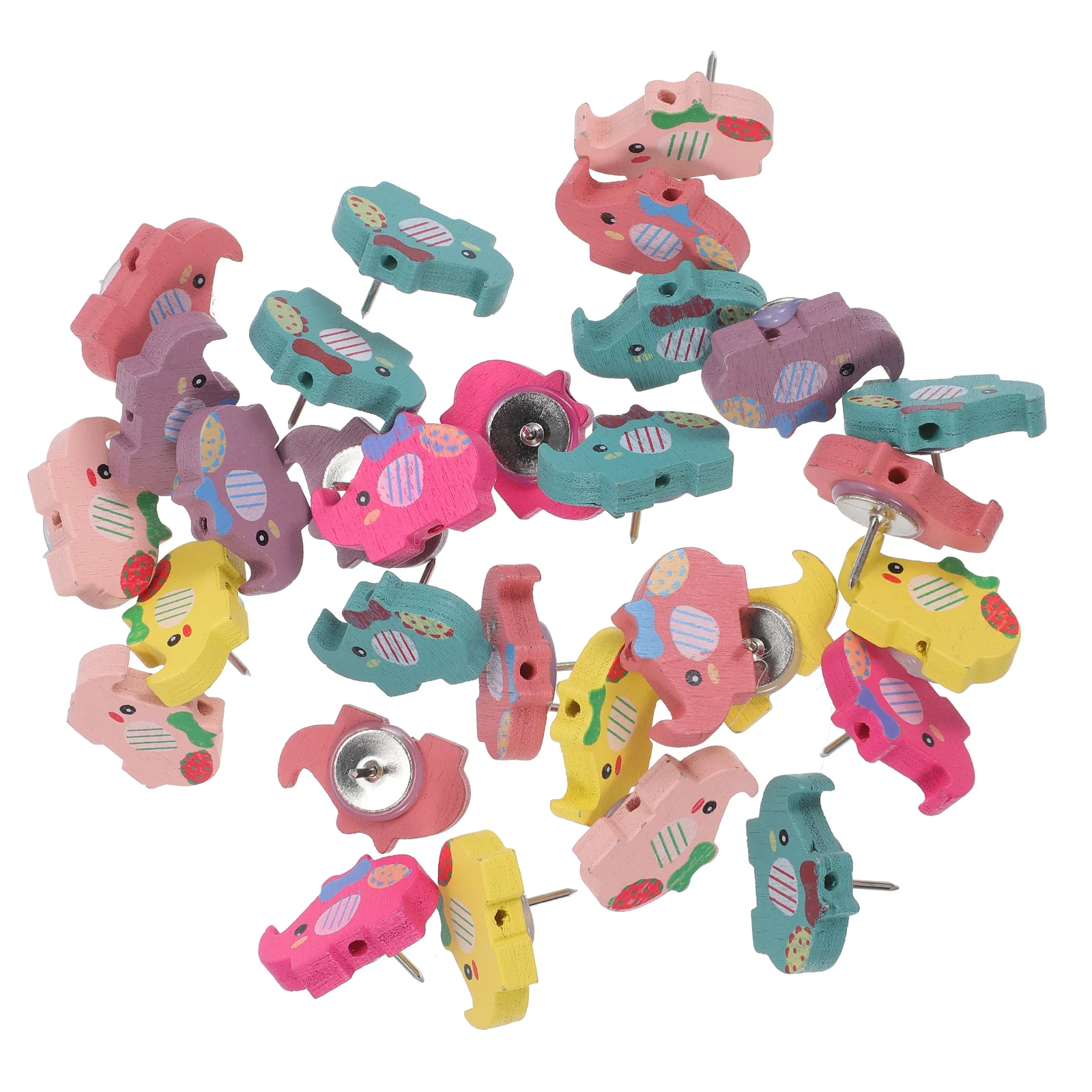 30Pcs Elephant Shape Cute Push Pins Wooden Thumbtacks Decorative Push Nails for Cork Board Bulletin Board Office Home Use