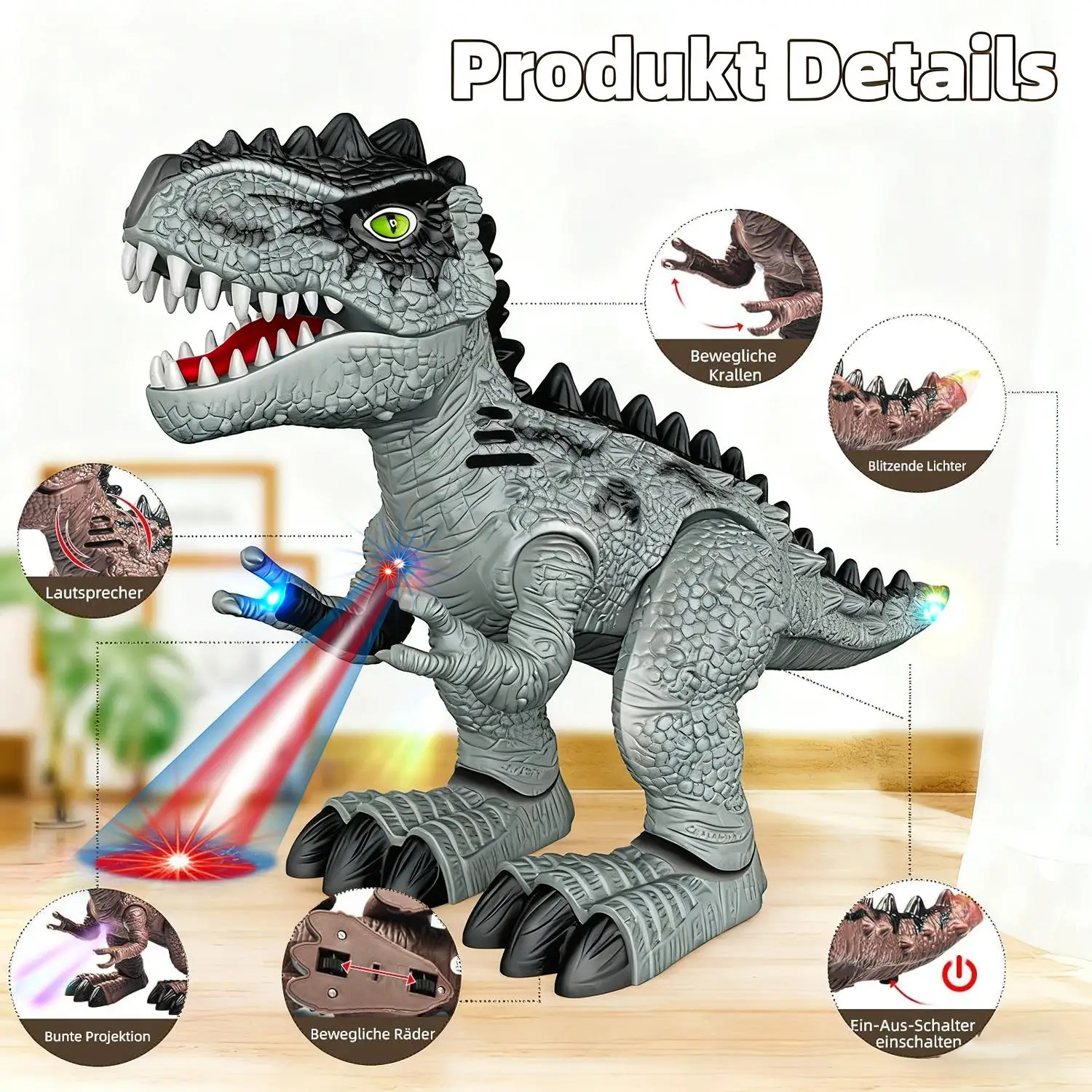Electric Walking Dinosaur Toy Simulated Tyrannosaurus Rex Model Electronic Robot with Light Sound Projection Kids Boys Gift