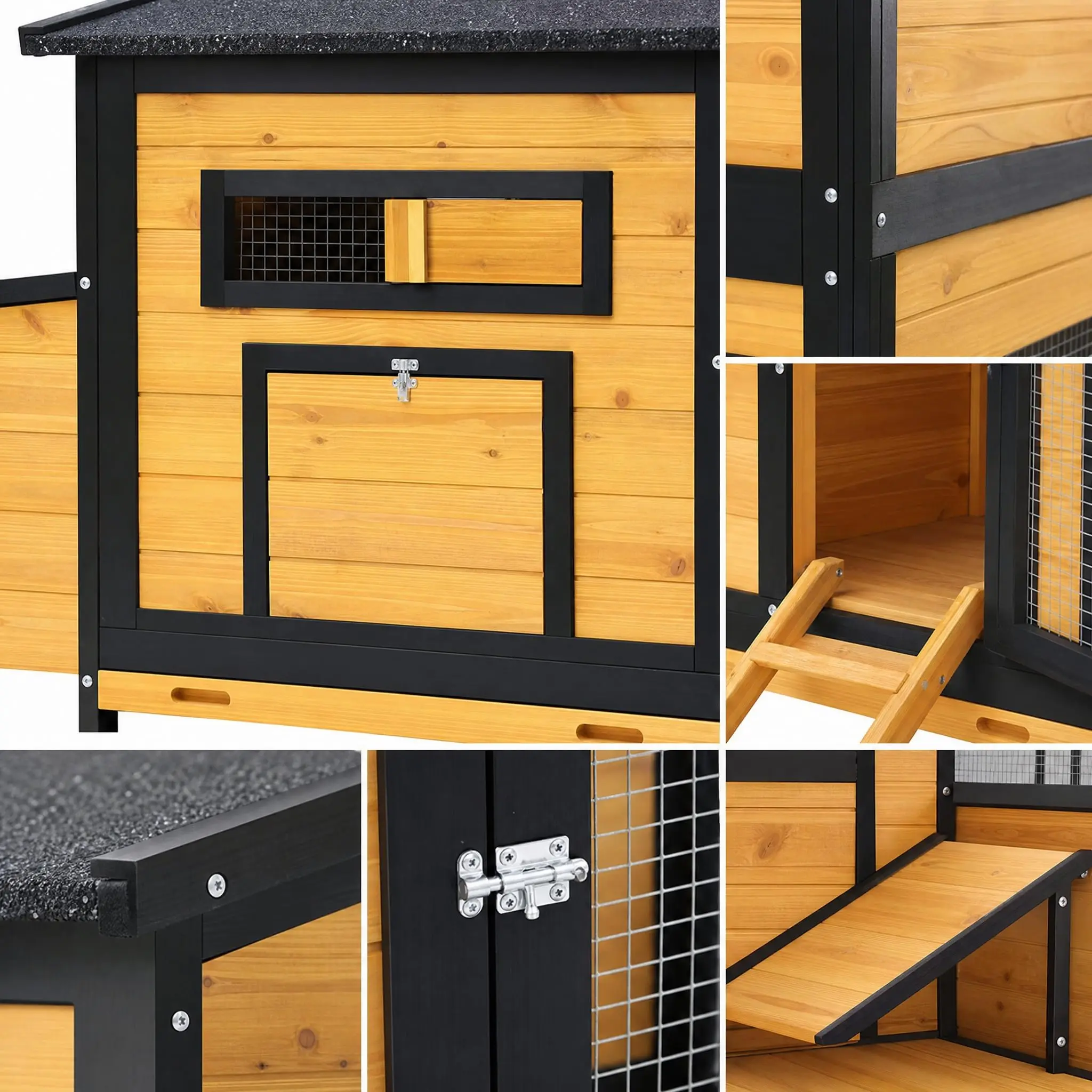 Large Wooden Chicken Coop For 3 5 Chickens Elevated Hen House With Nesting Boxes Enclosed Run Ramp And Pull Out Tray Weatherproof Outdoor Backyard Poultry House Yellow Black
