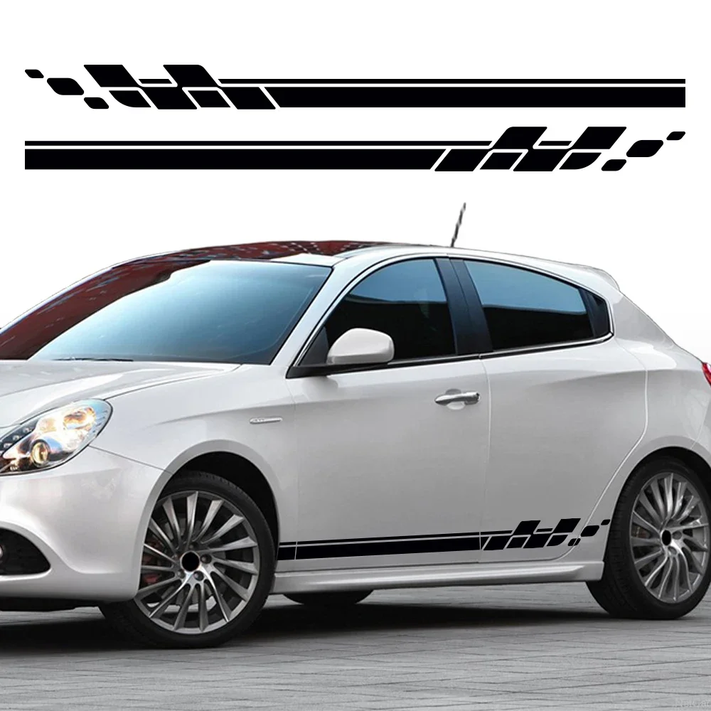 2Pcs Car Side Door Graphic Sticker For Alfa Romeo Giulietta 940 2010‑2020, Racing Checkered PVC Vinyl Decal Auto Exterior Decor