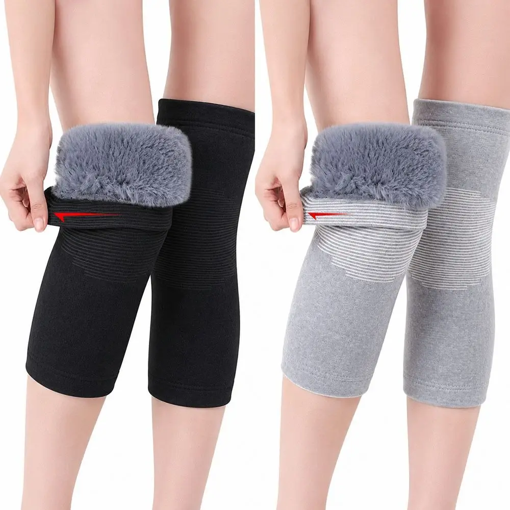 Faux Rabbit Fur Knee Warmers Thick Fleece Lining Non-Slip Cuffs Thermal Knee Sleeves Elastic Knit Soft and Warm Fleece Knee Pads