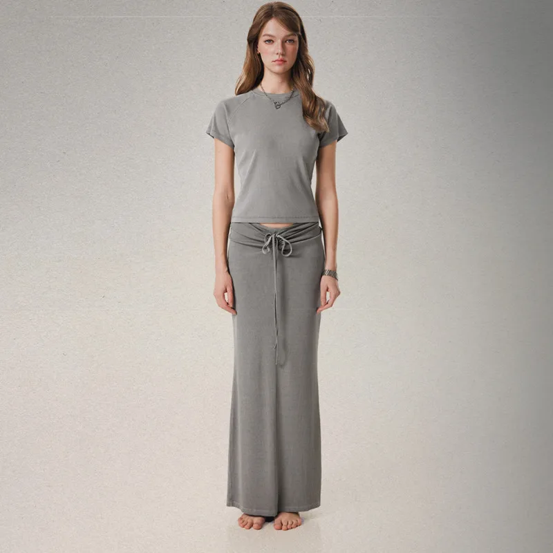 

Women's Solid Color Skirt Sets Casual And Fashion 2025 Summer Sweet And Spicy Short T-Shirt Hot Girl Half Skirt Sets Dreamy 223R