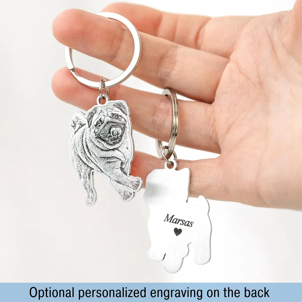 Custom Pet Photo Engraved Keychain Stainless Steel Dog Portrait Keyring Personalized Pet Memorial Gift For Dog Lovers Souvenir - view 4