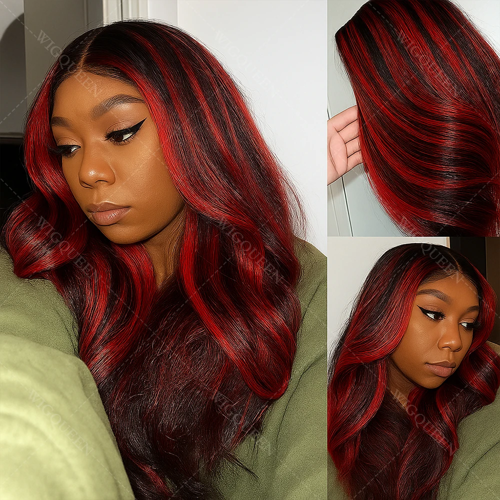 

Upgraded 1B/99J Highlight 5x5 Body Wave Lace Front Human Hair Glueless Wigs Vietnamese Omber Red Burgundy Colored Wig Human Hair