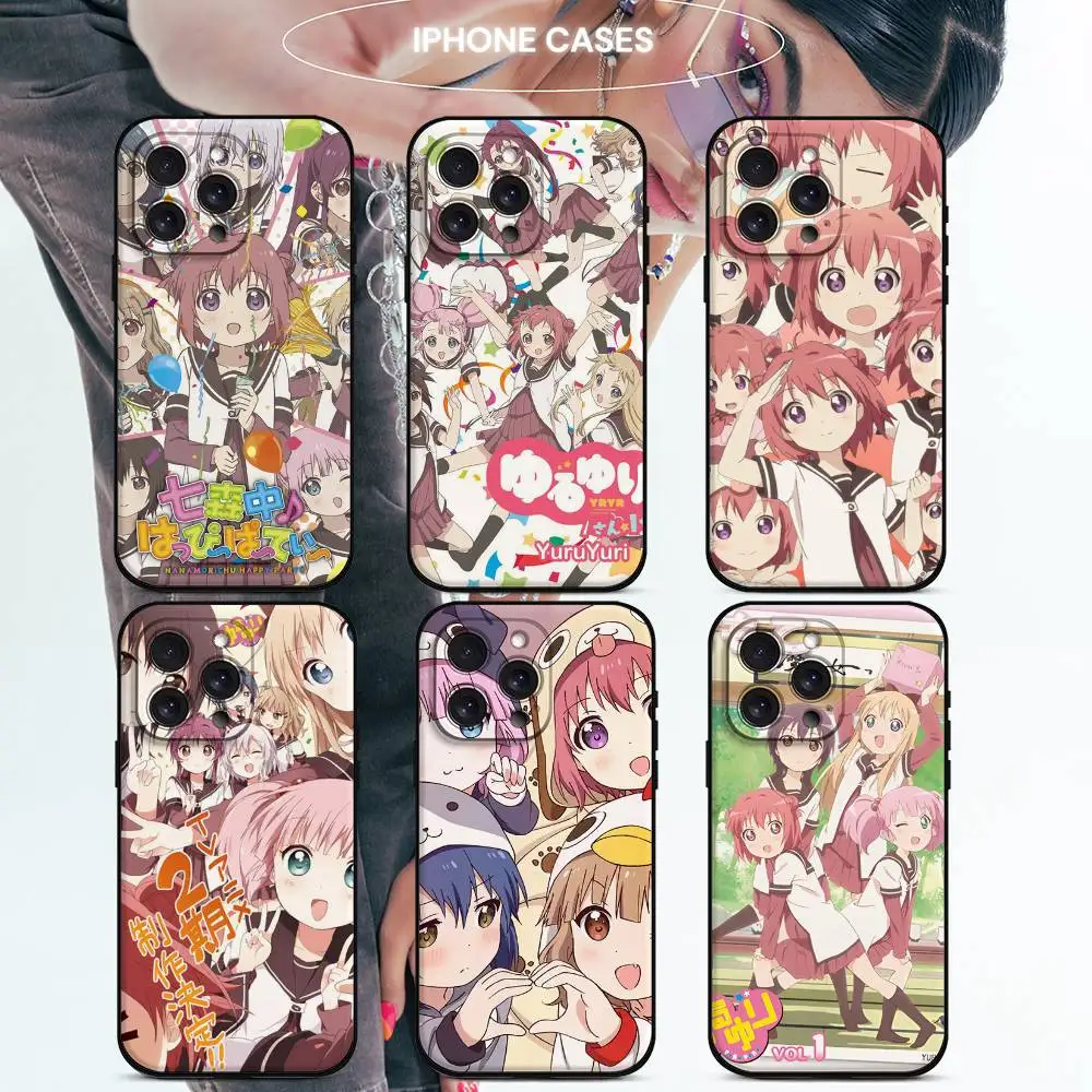 Funda de Silicona Mate Suave con Diseño de Anime Yuru Yuri para iPhone 17 Pro, 15, 13, 14, 16, 11, 12 Pro Max, 7, 8 Plus, XR, XS, X, SE