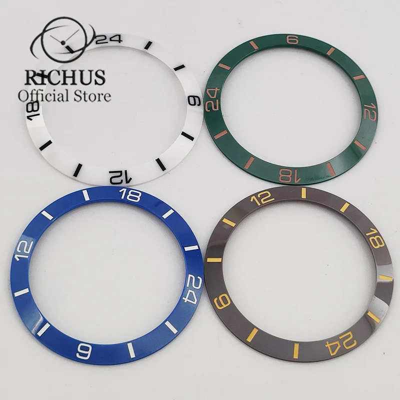أجزاء حلقة إدراج إطار سيراميك ريكوس ، إطار ساعة ، أسود ، أزرق ، أزرق داكن ، أخضر ، بني محمر ، أبيض ، رمادي ، جودة عالية ، 38