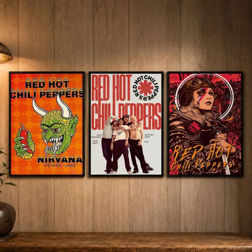 Affordable Band R-Red Hot Chili PeppersS Poster Self-adhesive Art Poster Decoracion Painting Wall Art White Kraft Paper Home