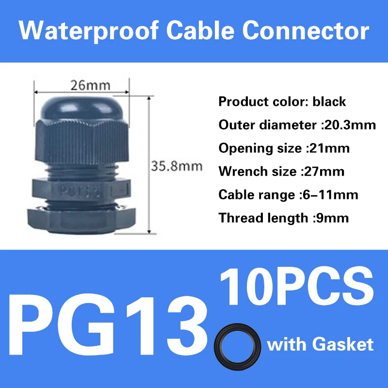 Wasserdichte Kabelverschraubung der PG-Serie, Kabeleinführung, IP68, weiß, schwarz, Nylon-Kunststoff-Stecker, PG7/9/11/16, PG19/21/36/63, PG21/24/25/29