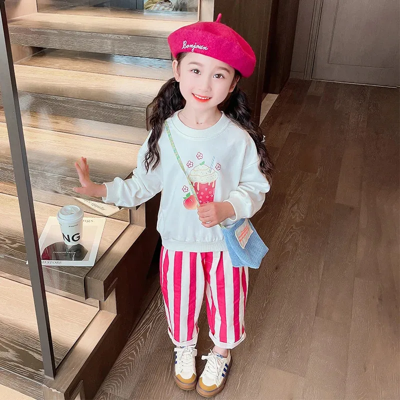 Conjuntos de ropa de primavera para niñas, jersey para niños, sudadera, pantalones a rayas, traje de 2 uds., ropa para niños, trajes, chándales para bebés, ropa deportiva