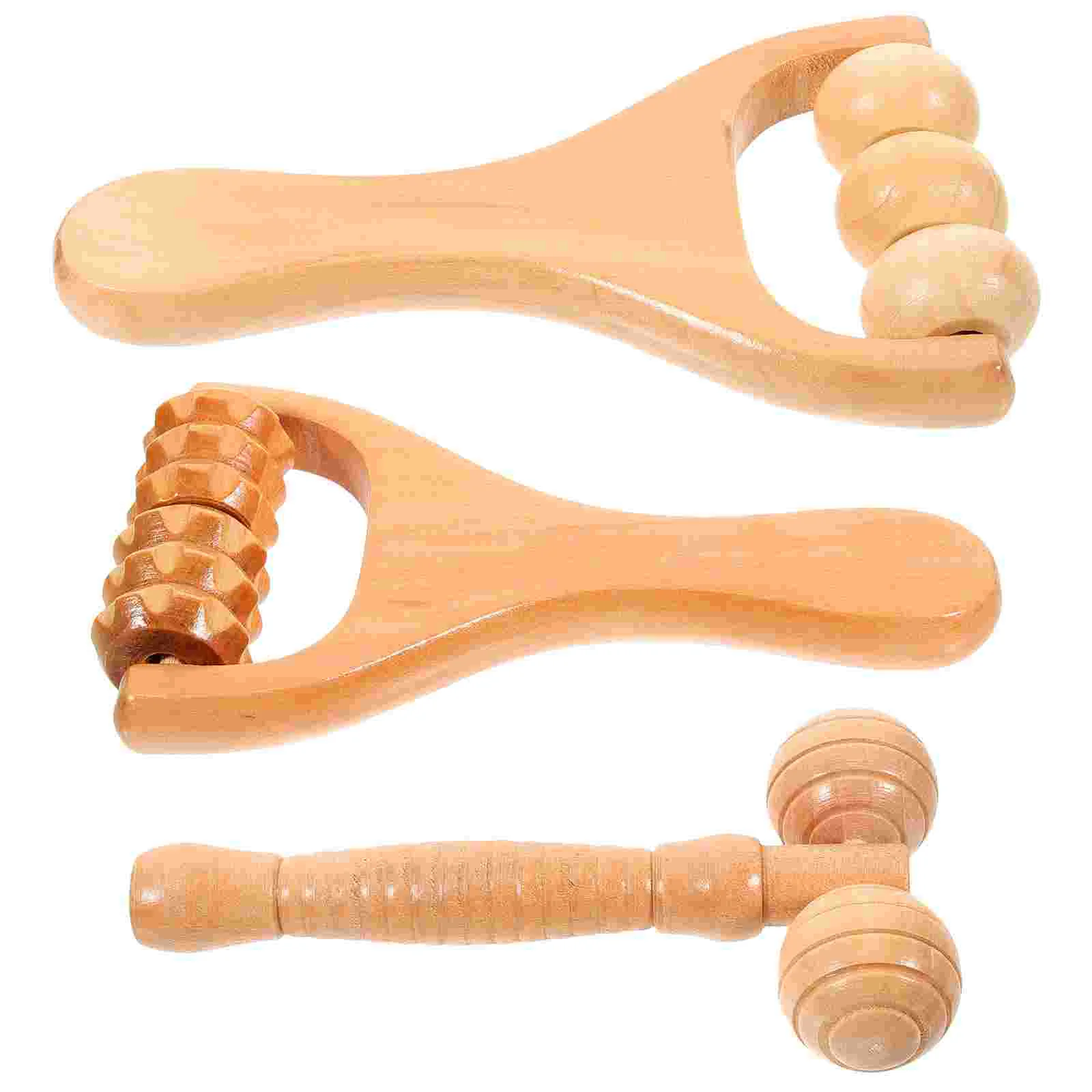 3 Pcs Foot Massage Hand Roller Shoulder Wood Massager Wooden Tools Body Sculpting Neck Feet