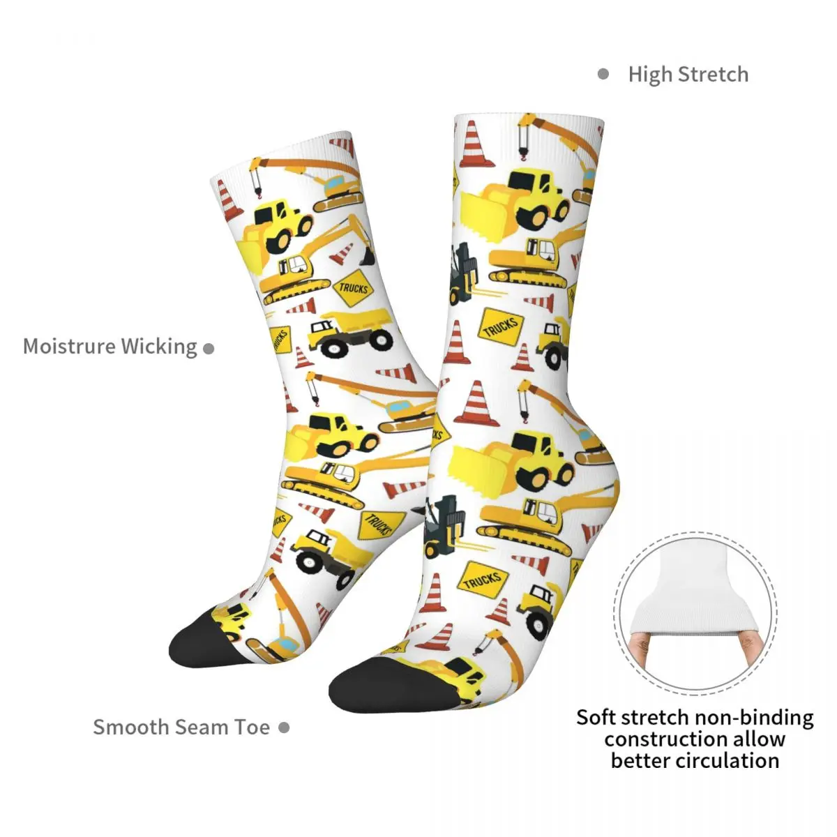 Soft Construction Trucks Pattern Socks para homens e mulheres, meias longas, escavadeira, retroescavadeira e mais, toda a temporada, Natal