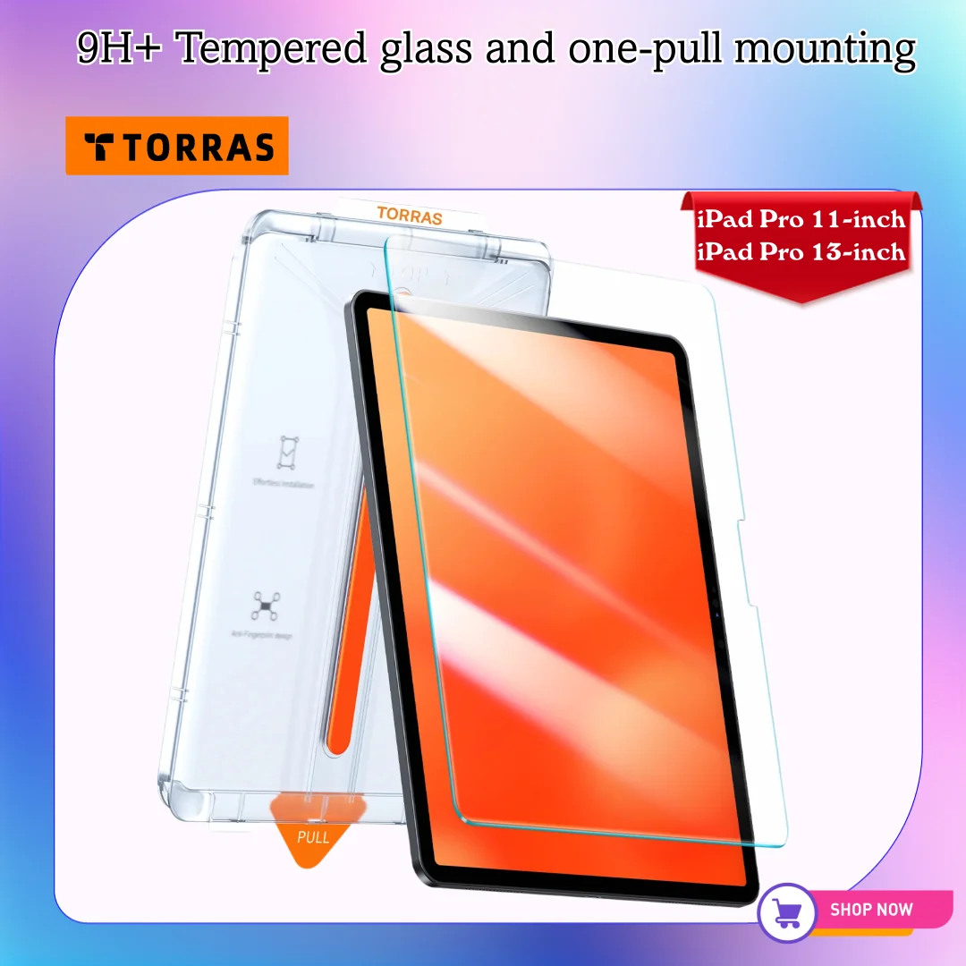 TORRAS For M4 2024 iPad Pro 11 13 inch Screen Protector 9H+ Tempered Glass and One-Pull Installation For iPad Air6 11 13 inch