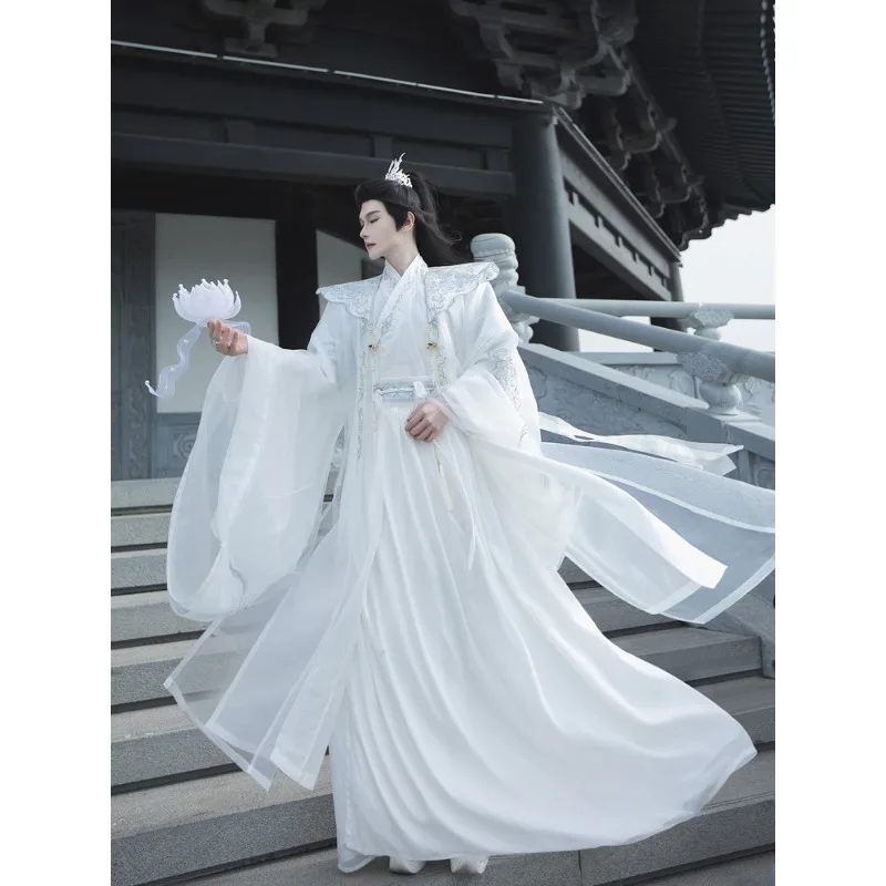 Hanfu Antike Stickerei Hanfu-Sets Halloween Karneval Cosplay Kostüm Hanfu-Anzüge Damen Herren Schwarz Weiß 3-teilige Sets Übergröße 3XL