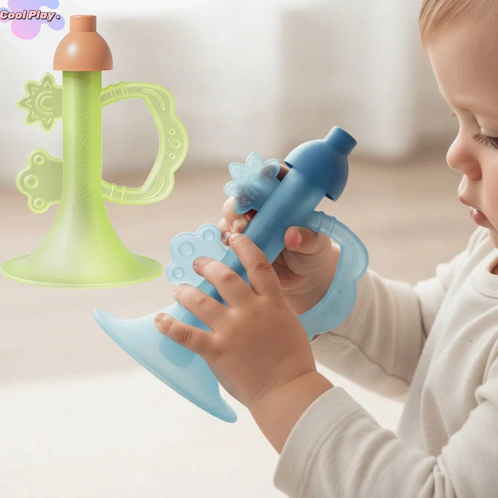 Silikonowa trąbka dla niemowląt do gryzienia, spożywcza, kolorowa, symulująca dźwięk, odporna na ciepło.