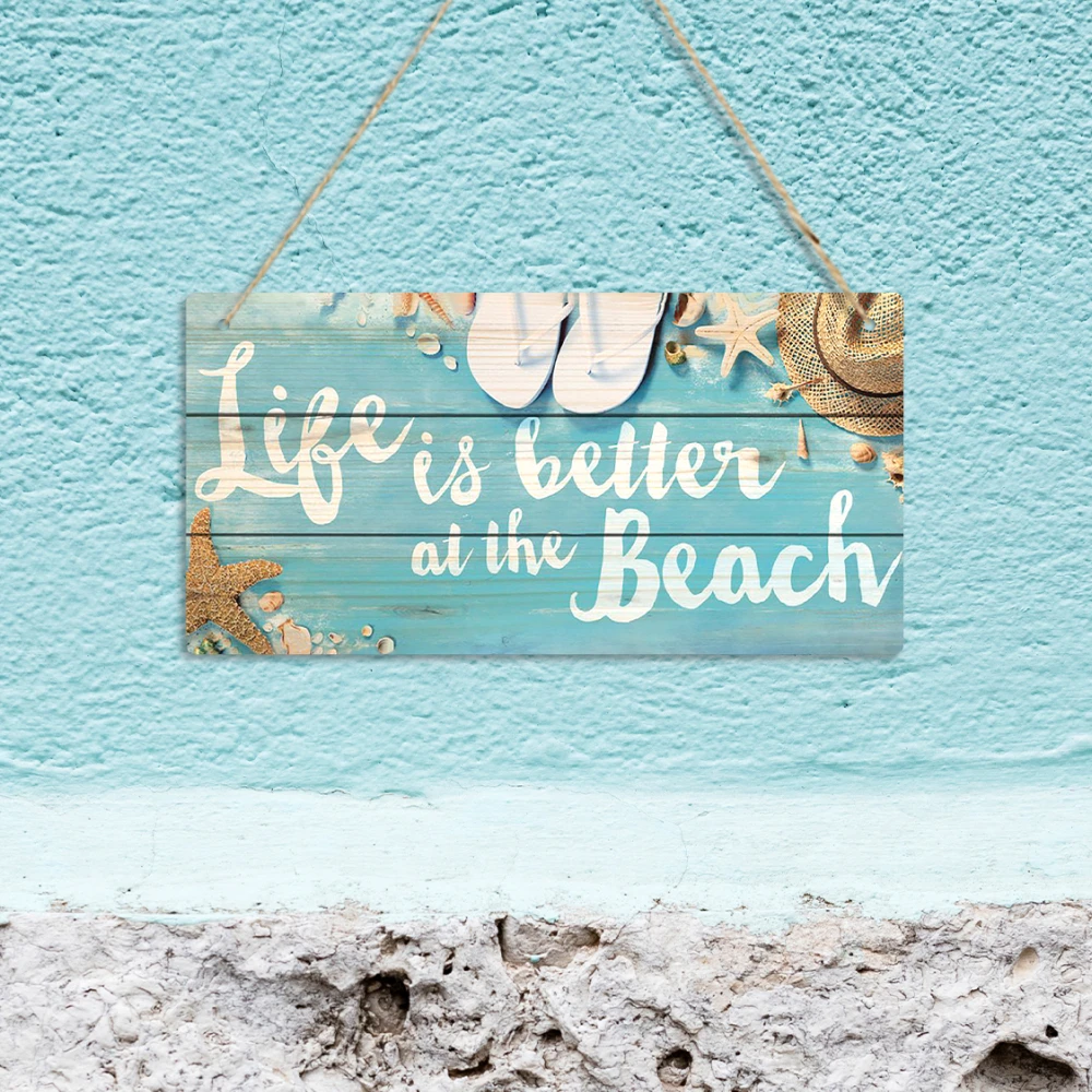 Putuo Decor 1pc Beach Wooden Sign, Wood Hanging Plaque for Beach House Bedroom Living Room, 3.9 x 7.8 Inches