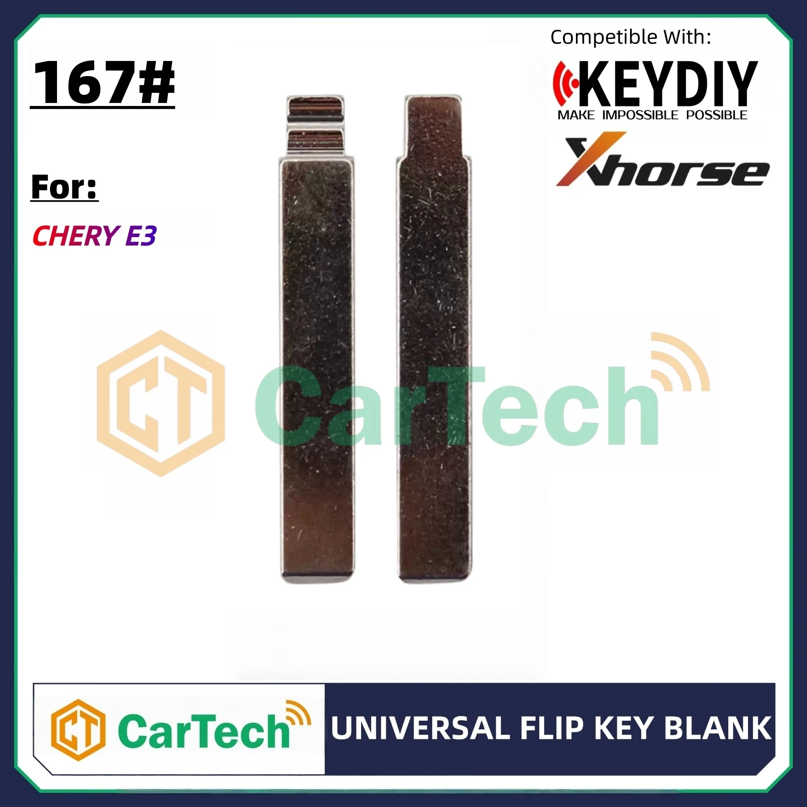 Cartech 167# Uncut Flip Blank Key Blade for KEYDIY KD XHORSE VVDI Universal Remote Fit CHERY E3