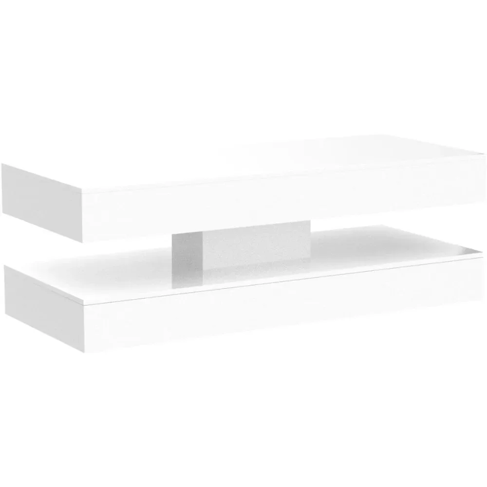 Table Basse LED Haute Brillance, Meubles Modernes, Lampes LED, Noir, Blanc, Salon, Système LED RVB Intelligent, 47,3"