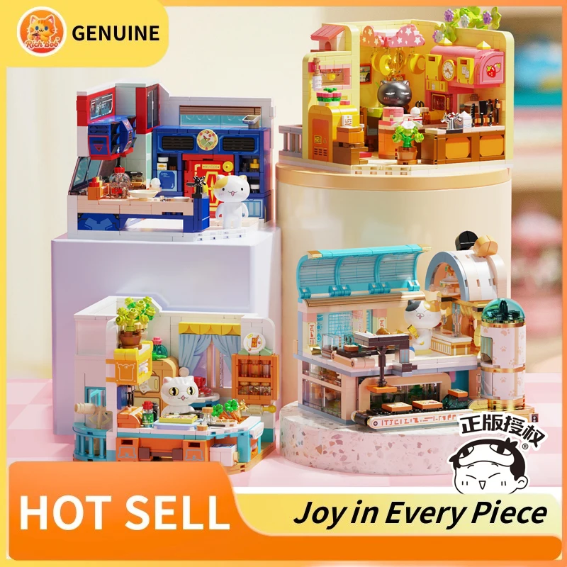 本物の Inbrixx ビルディングハウスキッチンクリエイティブモデル猫のグループ Diy モデルアセンブリ子供ビルディングブロックスープライズギフト