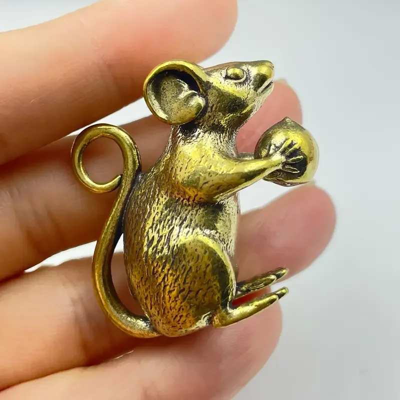 

Unique Solid Brass Collectible Figurine: Mouse with Peach Desk Decor Statue for Various Room Types