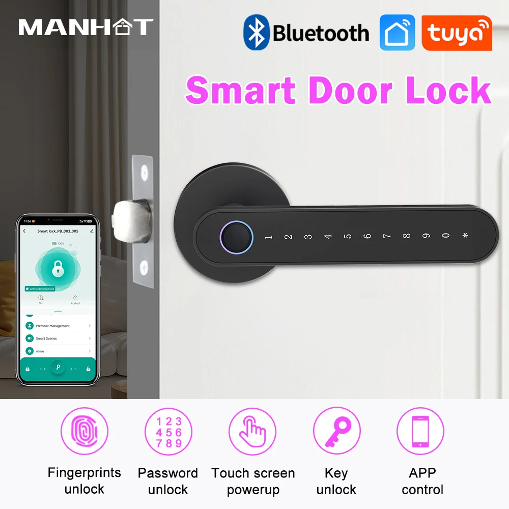 Tuya Bluetooth Smart Fingerprint  Door Lock Electronic Door Lock With Fingerprint/Password/Key/Tuya APP Unlock