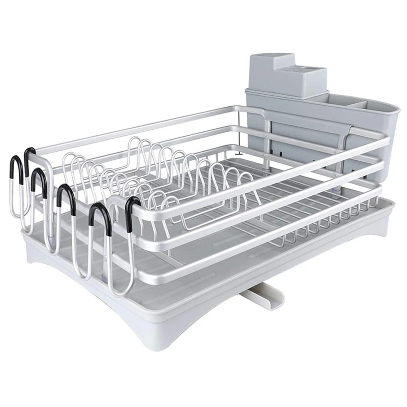 Dish Drying Rack Compact Rustproof Dish Rack and Drainboard Set Dish Drainer with Adjustable Swivel Spout Gray