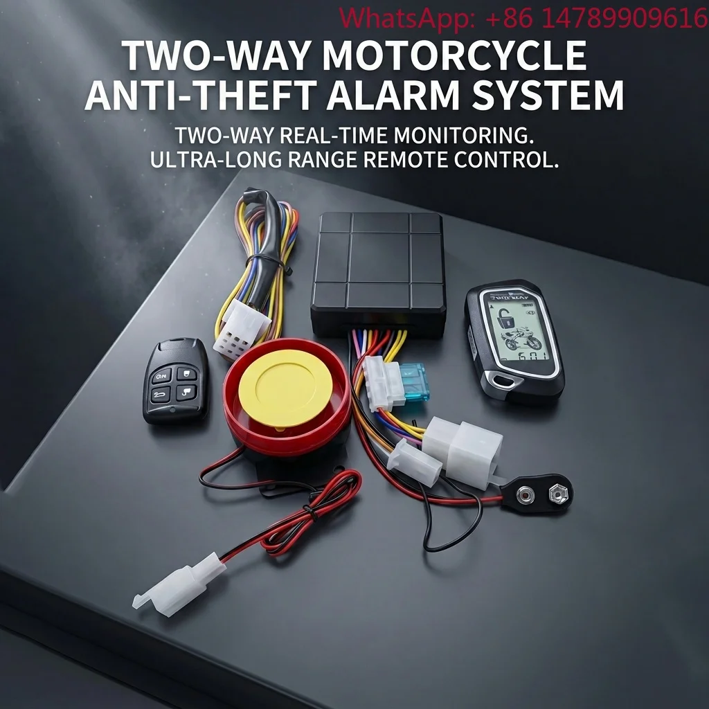 Motorcycle Anti-theft Device with Bidirectional LCD Display, Remote One Key Start, Remote Control Alarm,12V Vibration Anti-theft
