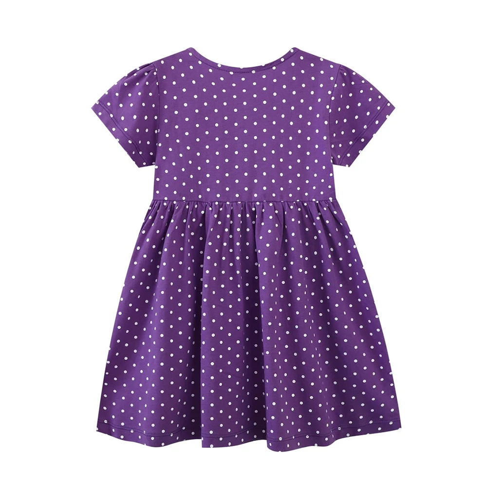 VIKITA Kids Flower Bird Cartoon Appliqued Dress Girls Polka Dot Short Sleeve Summer Cotton Casual Daily Purple Straight Dresses