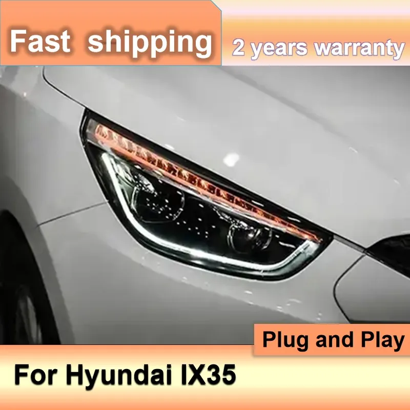 Farol para Hyundai IX35, luzes principais, sinal de giro DRL, lente de projetor de feixe alto, acessórios de carro, 2009-2017