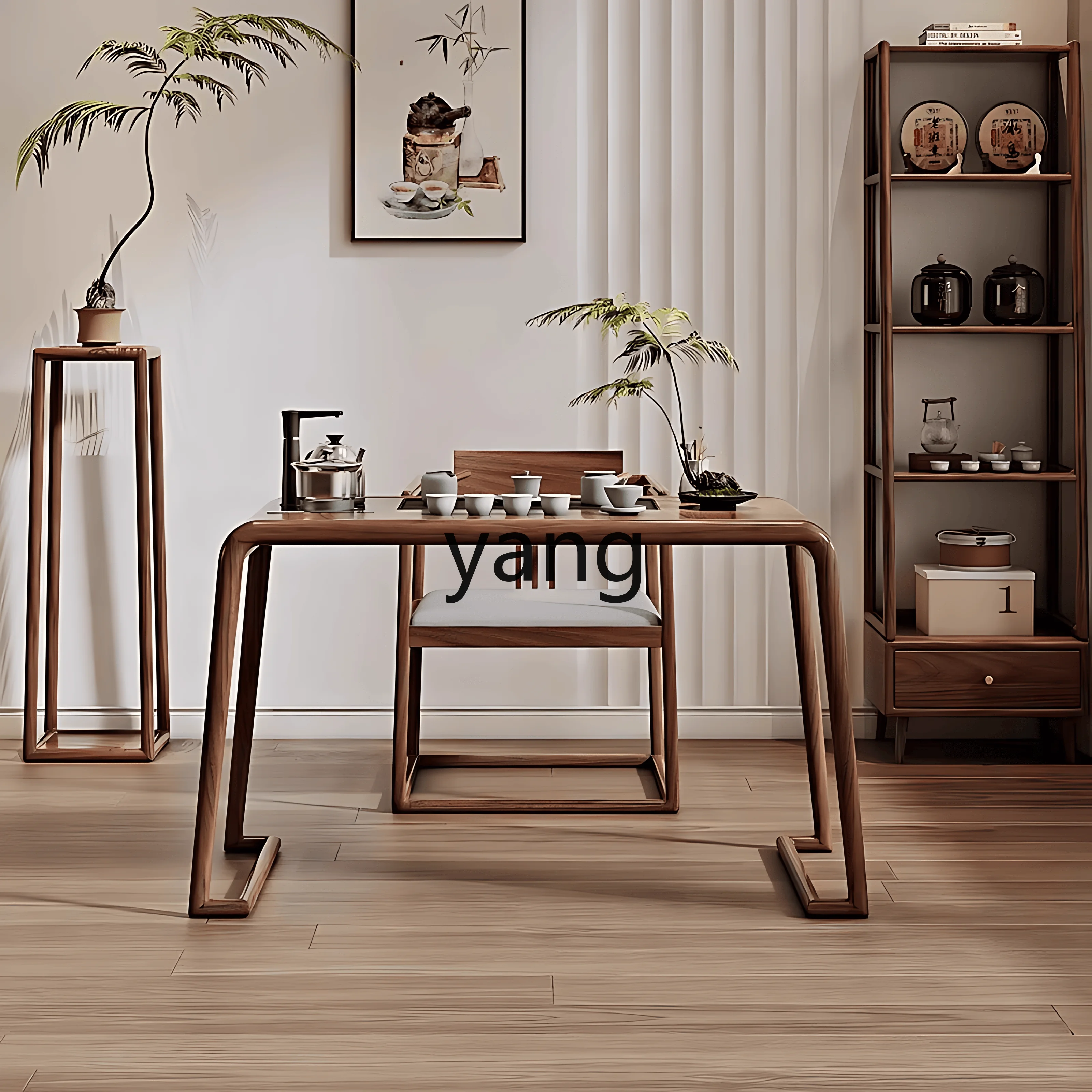LMM new Chinese black walnut tea table and chair small apartment balcony kettle integrated tea table