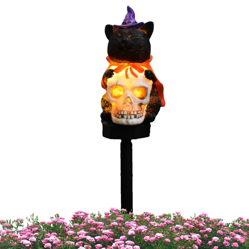 

Halloween Solar Lights For Outside Waterproof Skull Pathway Stake Light Black Cat Decoration For Pathways Garden Yard Halloween