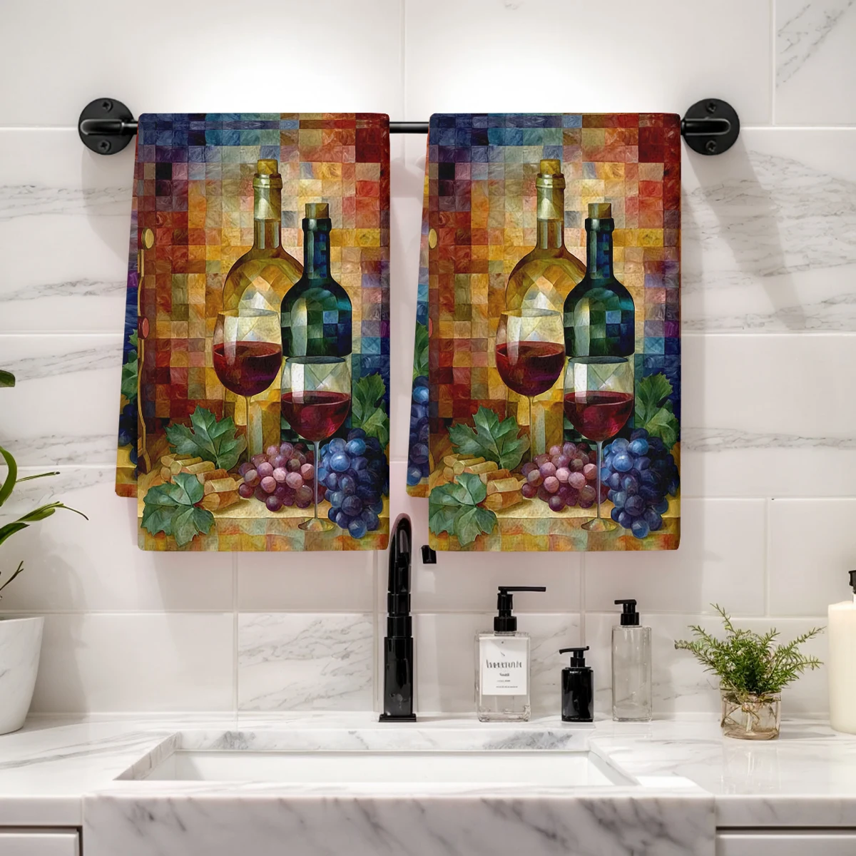 

Vintage Wine & Grapes Pattern Polyester Dish Towel, Kitchen Towel, Dish Cloth - Stylish Kitchen Linen For Daily Use