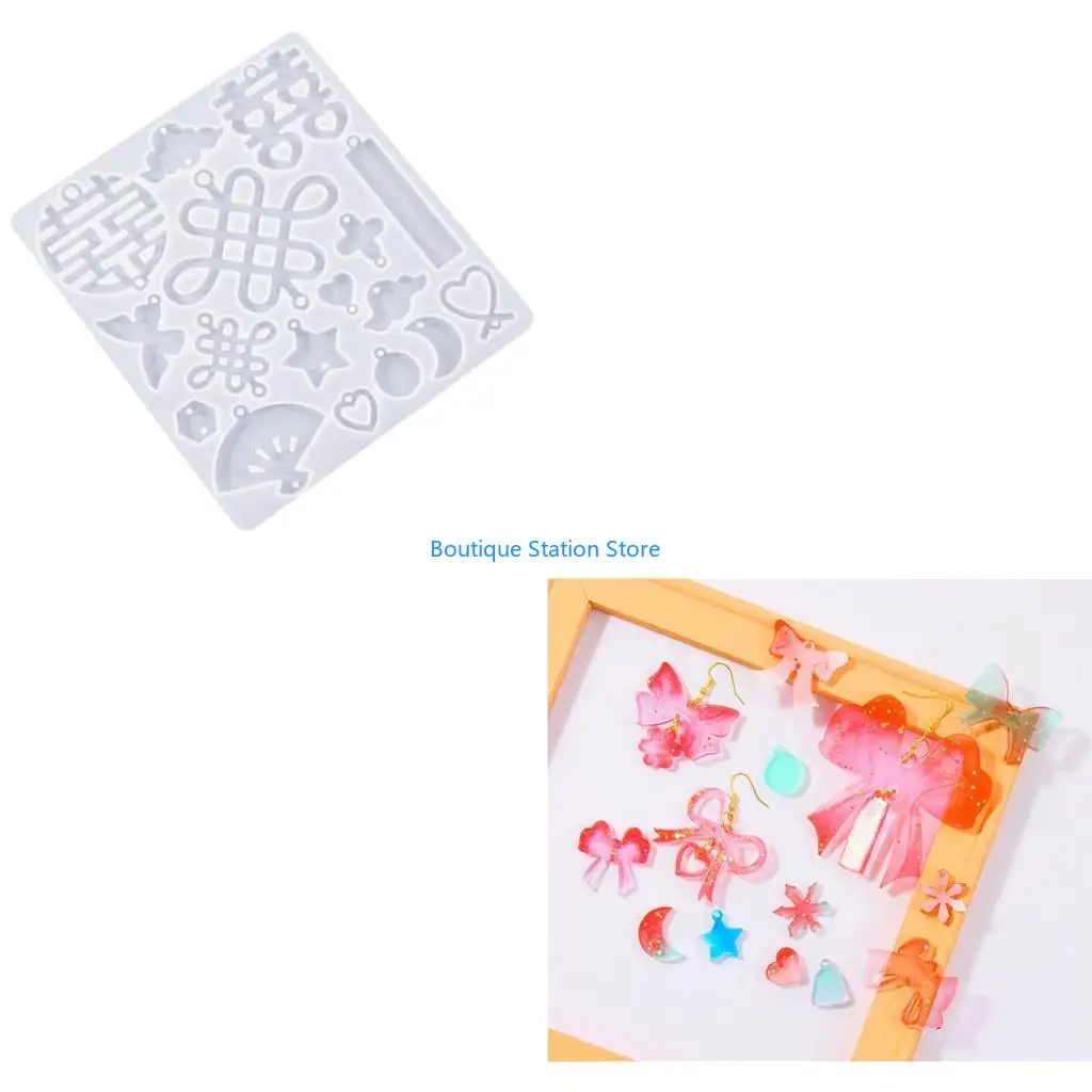 

Y55F Bowknot Earrings Silicone Mold Epoxy Resin Molds Chinese Pendant Keychain
