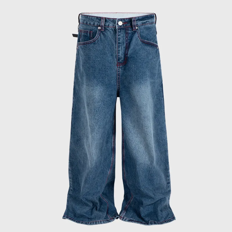 HKSH ฤดูใบไม้ผลิฤดูใบไม้ร่วงใหม่ผู้ชาย Vintage กางเกงยีนส์ล้าง Topstitch Baggy ผู้หญิงขากว้าง Faded Denim กางเกง Chic Ins Hig Street HK8740