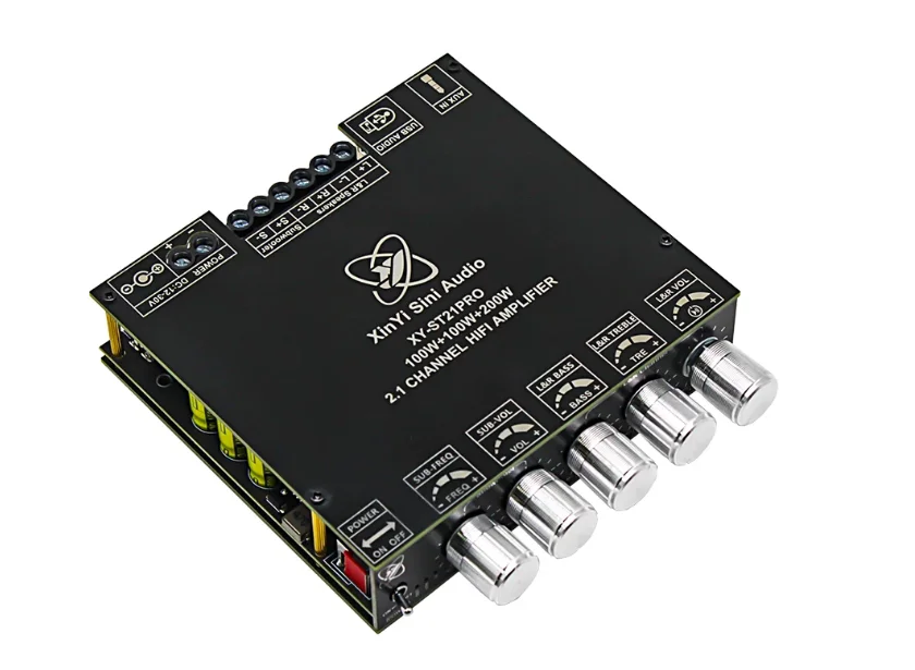 2.1-channel Bluetooth power amplifier board, high power 2*100W+200W subwoofer, TPA3221 chip, DC12V/24V